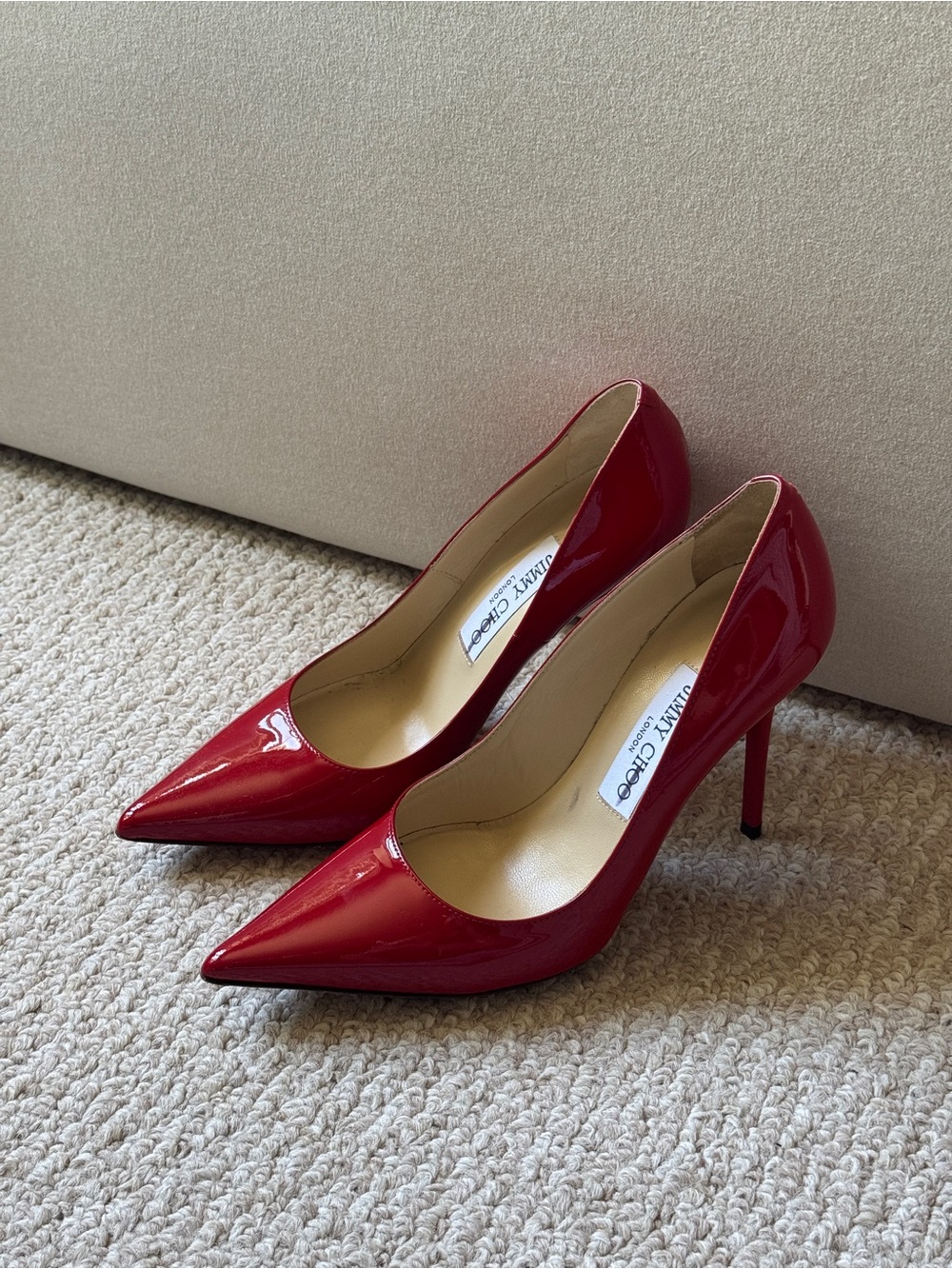 JIMMY CHOO Romy Red Patent Pointed-Toe Stiletto Leather Pumps